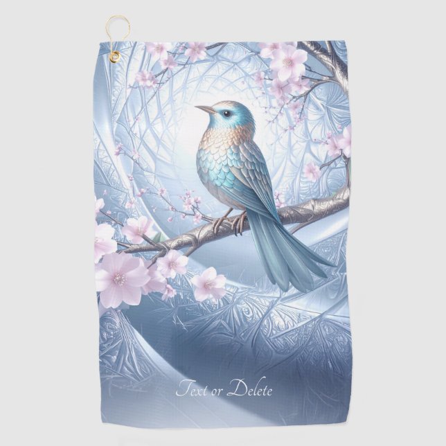Blue Bird Floral Golf Towel (Front)