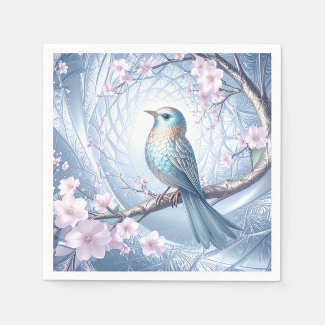 Blue Bird Floral Napkins (Front)