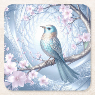 Blue Bird Floral Paper Coaster