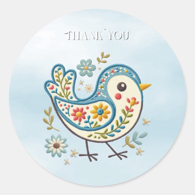 Blue Bird Floral Sticker (Front)
