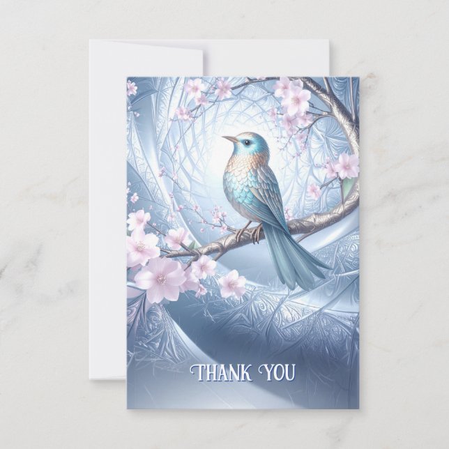 Blue Bird Floral Thank You Card (Front)
