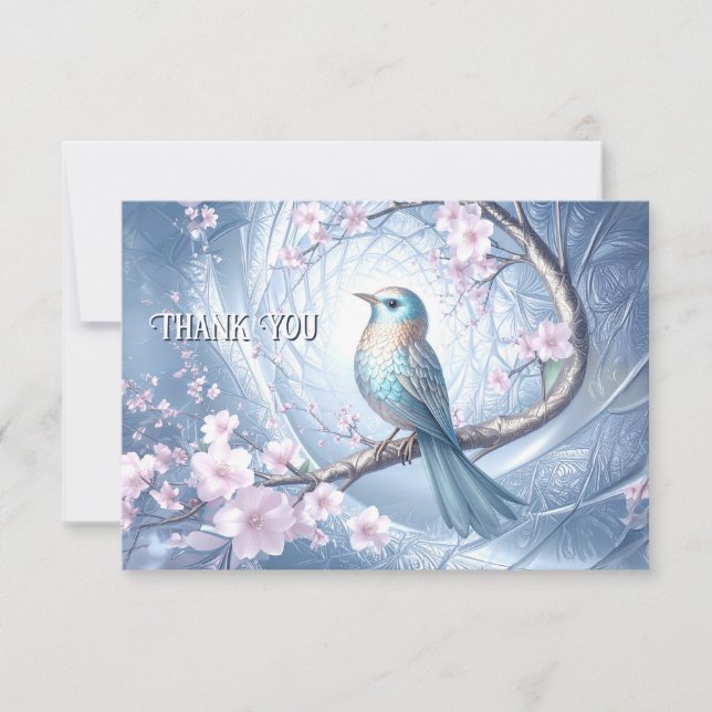 Blue Bird Floral Thank You Card (Front)