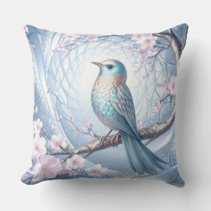Blue Bird Floral Throw Pillow