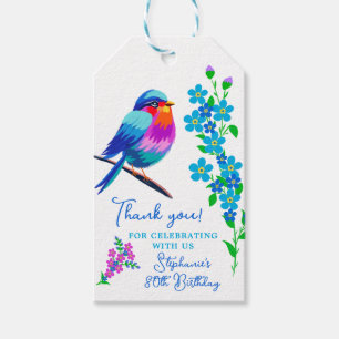 Blue Bird Forget Me Not Floral 80th Birthday Favou Gift Tags