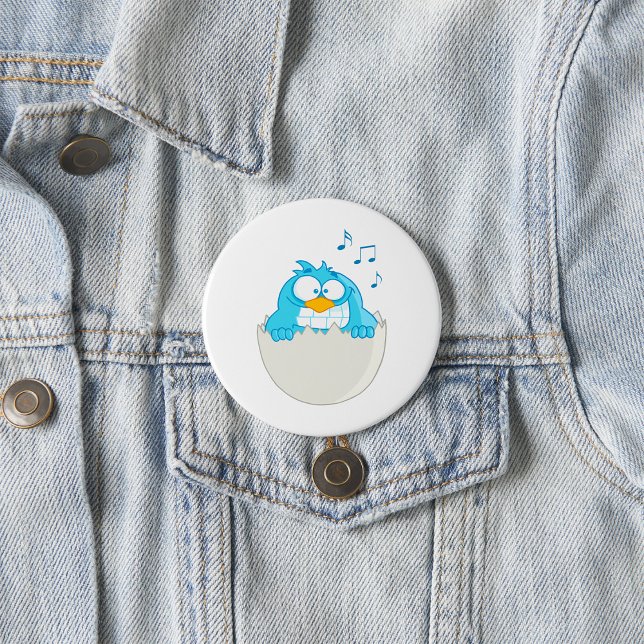 Blue Bird Hatching from Egg Singing Funny Animal 3 Inch Round Button (Creator Uploaded)