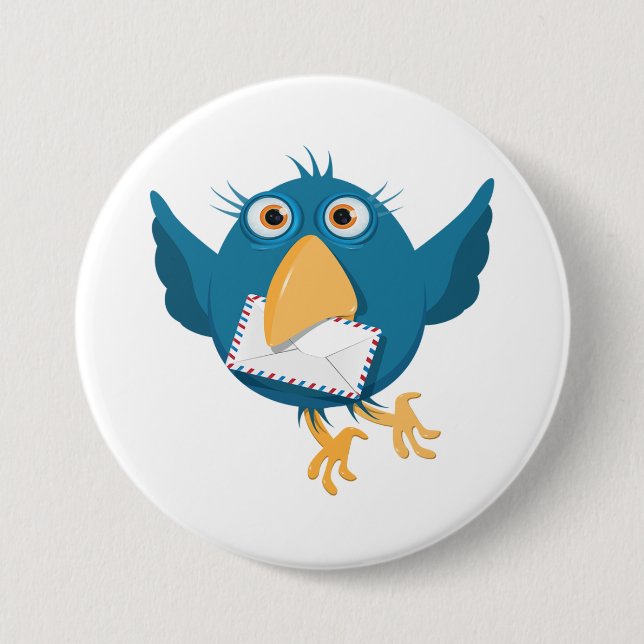 Blue Bird Holding An Envelope 3 Inch Round Button (Front)