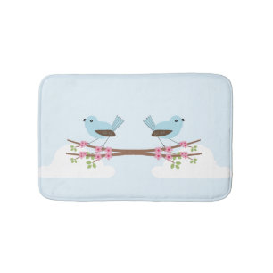Blue Bird in Blossom Tree Cute Bath Mat