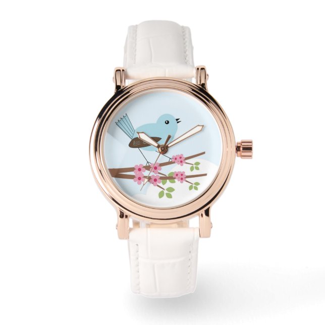Blue Bird in Blossom Tree Cute Watch (Front)