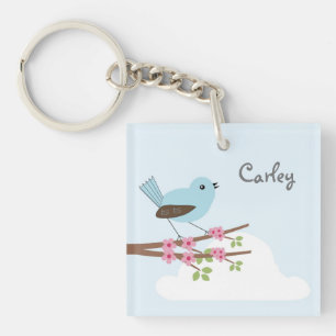 Blue Bird in Blossom Tree Keychain