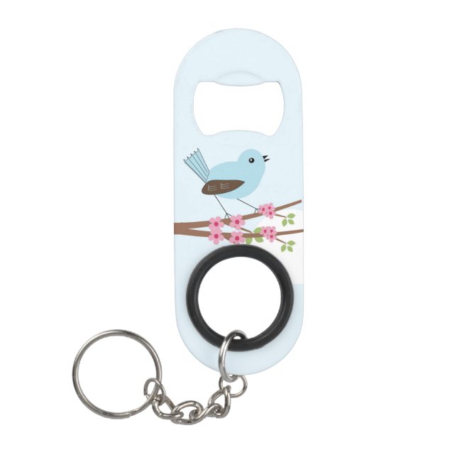 Blue Bird in Blossom Tree Keychain Bottle Opener (Front)