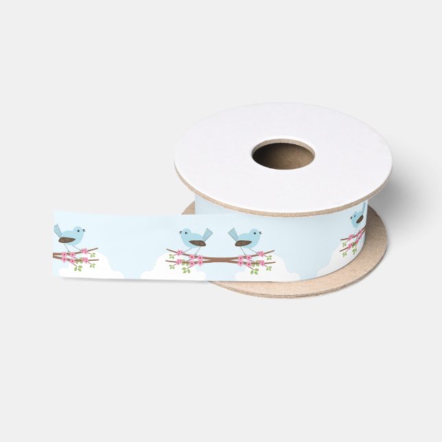 Blue Bird in Blossom Tree Satin Ribbon (Spool)