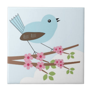 Blue Bird in Blossom Tree Tile
