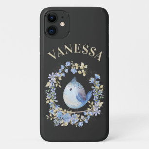 Blue bird in floral wreath iPhone / iPad case