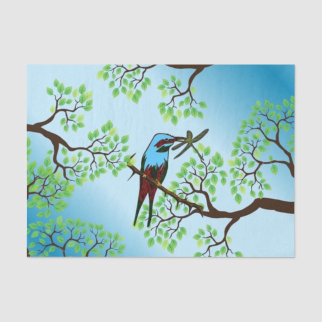 Blue Bird in Trees Tissue Paper (Front)