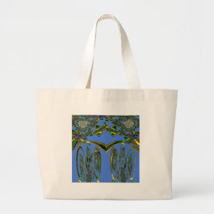 Blue bird large tote bag