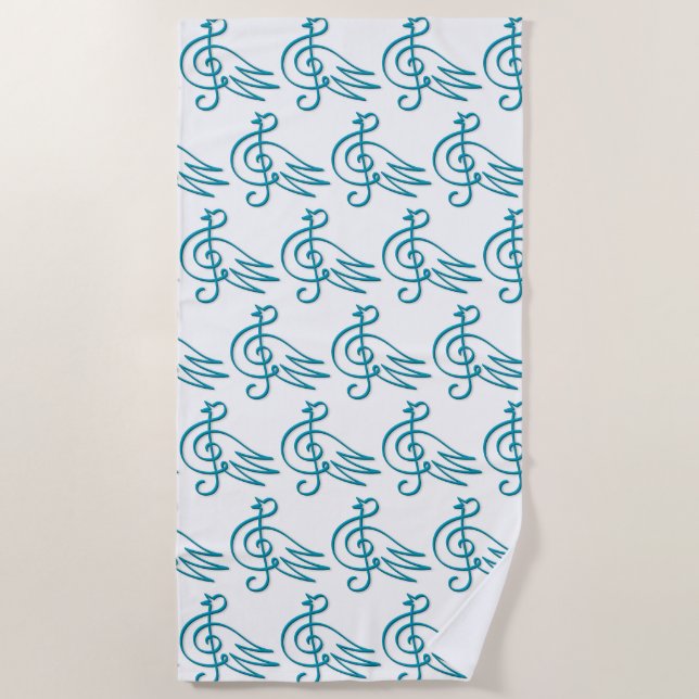 Blue bird music beach towel (Front)