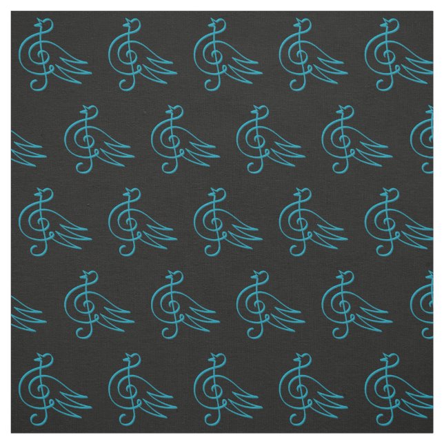 Blue Bird Music Pattern Fabric (Swatch)