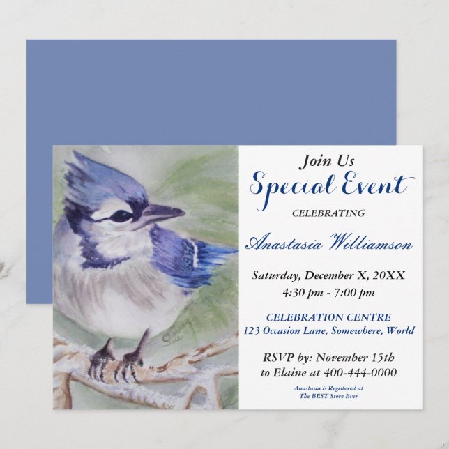 BLUE BIRD OF HAPPINESS PARTY EVENT INVITE (Front/Back)