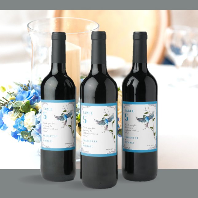 Blue Bird of Happiness Table Number Wine Label (Creator Uploaded)