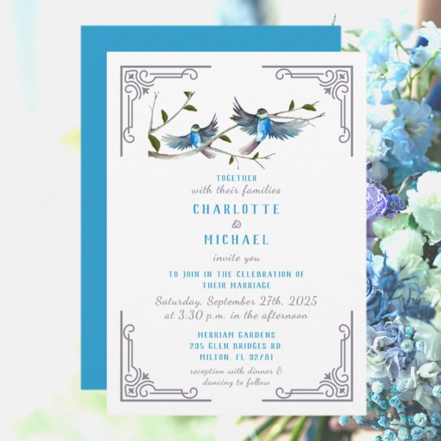 Blue Bird of Happiness Wedding Invitation (Creator Uploaded)