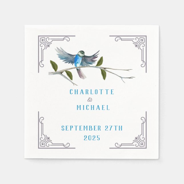 Blue Bird of Happiness Wedding Paper Napkin (Front)