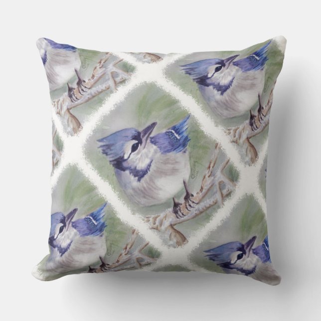 BLUE BIRD OF PARADISE THROW PILLOW (Front)