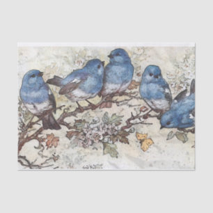 Blue Bird on Branch Butterfly Vintage Decoupage    Tissue Paper