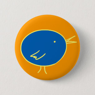 Blue Bird on Orange 2 Inch Round Button
