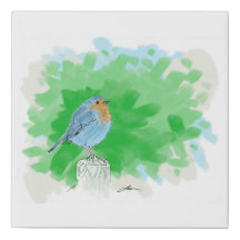 Blue Bird on Post Faux Canvas Print
