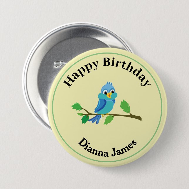 Blue Bird on tree 3 Inch Round Button (Front & Back)
