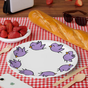 blue bird pattern, doodle party plates, whimsical paper plate