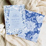 Blue Bird Peony Chinoiserie Garden Baby Shower Invitation<br><div class="desc">This chinoiserie-inspired design features elegant botanical florals,  birds and greenery in delft blue and white. Personalize the invite with your details and if you want to further re-arrange the style and placement of the text,  please press the "Click to customize further" button.</div>