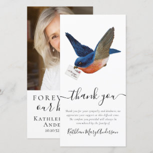 Blue Bird Photo Funeral Thank You Card