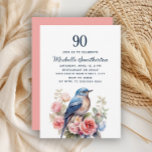 Blue Bird Pink Flowers 90th Birthday Invitation<br><div class="desc">Elegant blue bird and pink watercolor flowers 90th birthday party invitation. Contact me for assistance with your customizations or to request additional matching or coordinating Zazzle products for your celebration.</div>