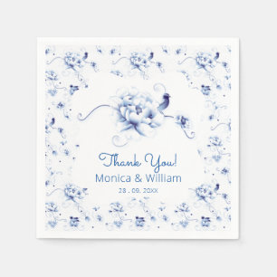 Blue Bird Rose Chinoiserie Floral Napkin