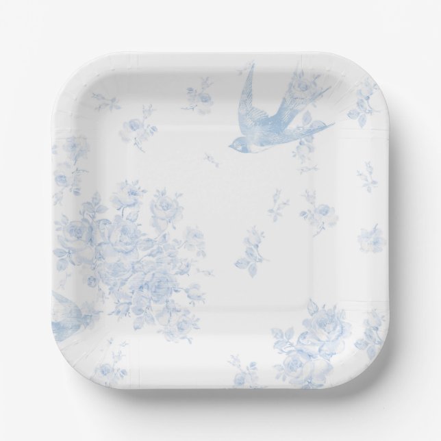 Blue Bird & Roses Paper Plates (Front)