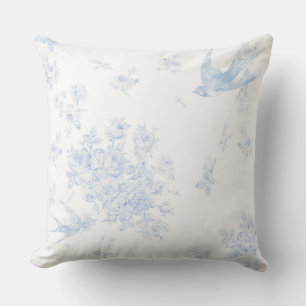Blue Bird & Roses Throw Pillow