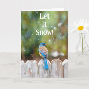 Blue Bird Snowing Christmas Art Card