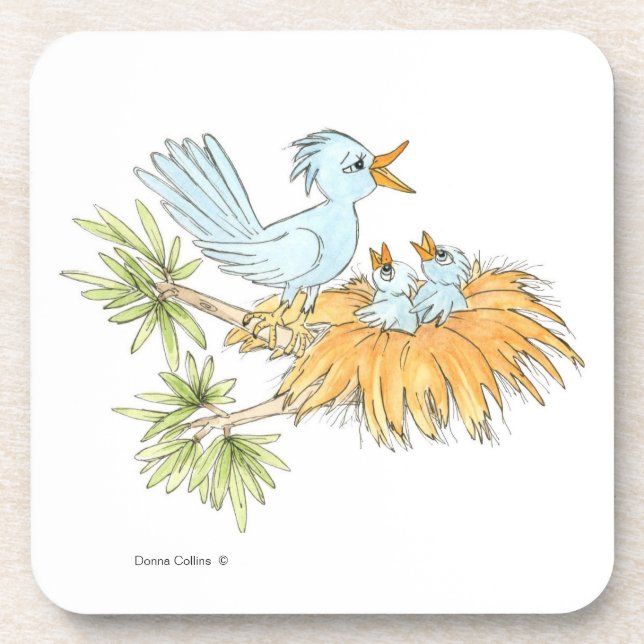 Blue Bird with Baby Birds Coaster (Front)
