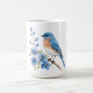 Blue bird with blue flowers coffee mug