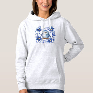Blue Bird with flowers Hoodie