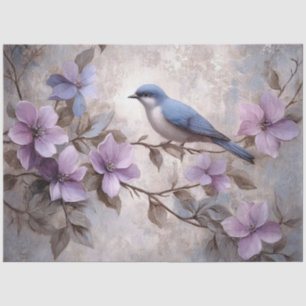 Blue Bird with Purple Flowers Decoupage Tissue Paper