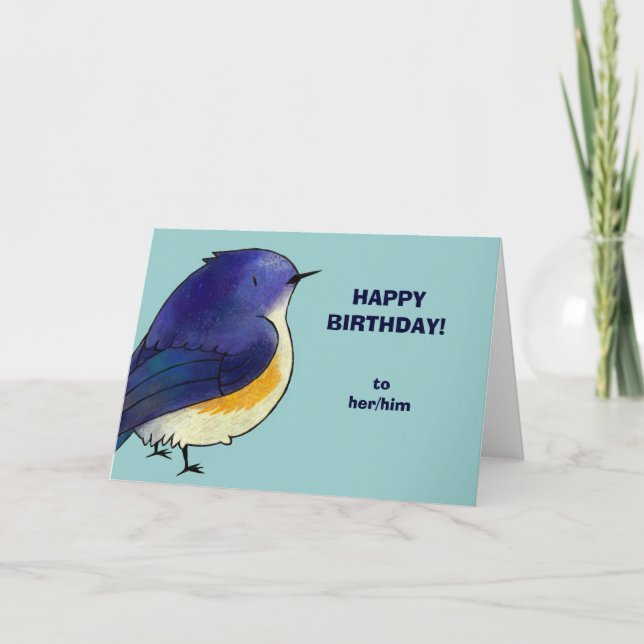 Blue Birdie Greeting Card(customizable) Card (Front)