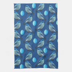 Blue Birds and Eggs Pattern Kitchen Towel