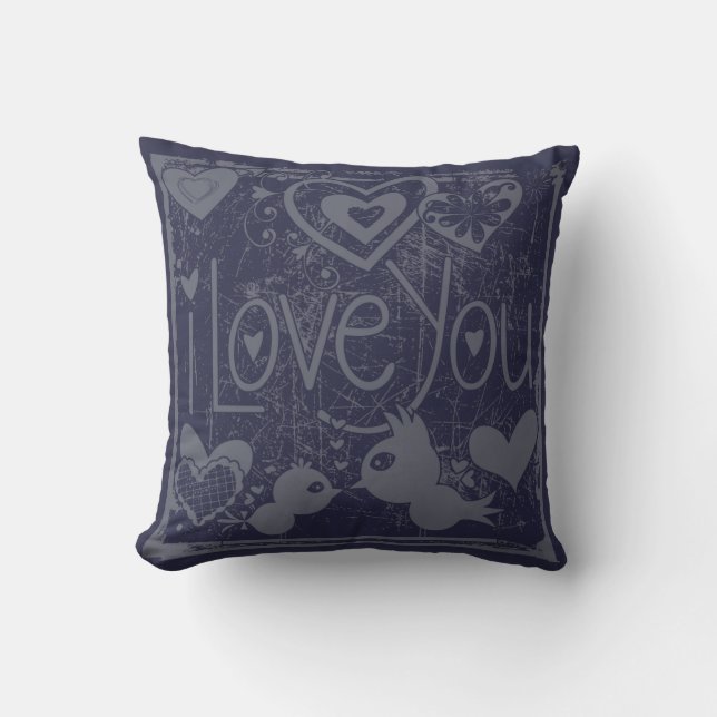 Blue Birds and Hearts I Love You Coussin (Recto)