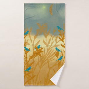 Blue birds bath towel set
