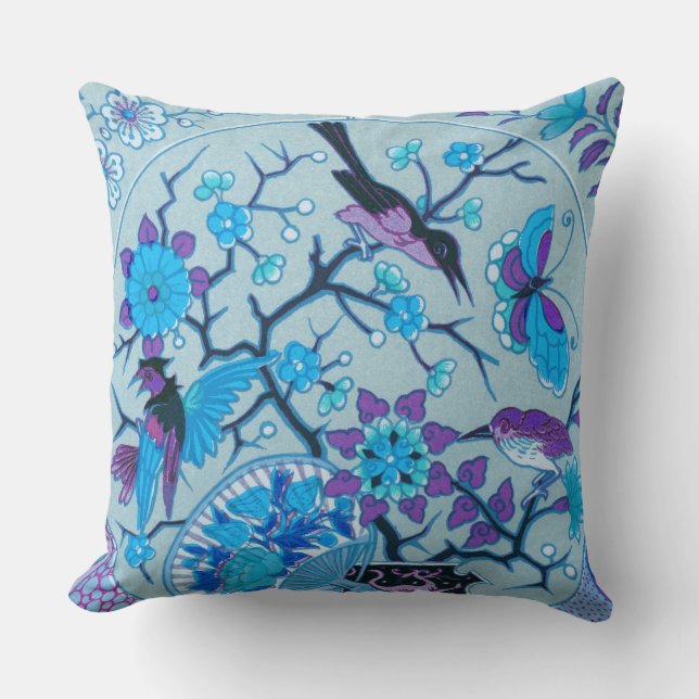 Blue Birds & Butterflies Throw Pillow (Front)