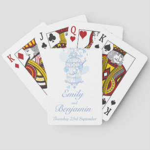 Blue birds cage wedding name playing cards