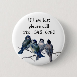 Blue birds,  Child Emergency Contact 2 Inch Round Button