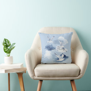 Blue Birds Clouds Summer Breeze Throw Pillow